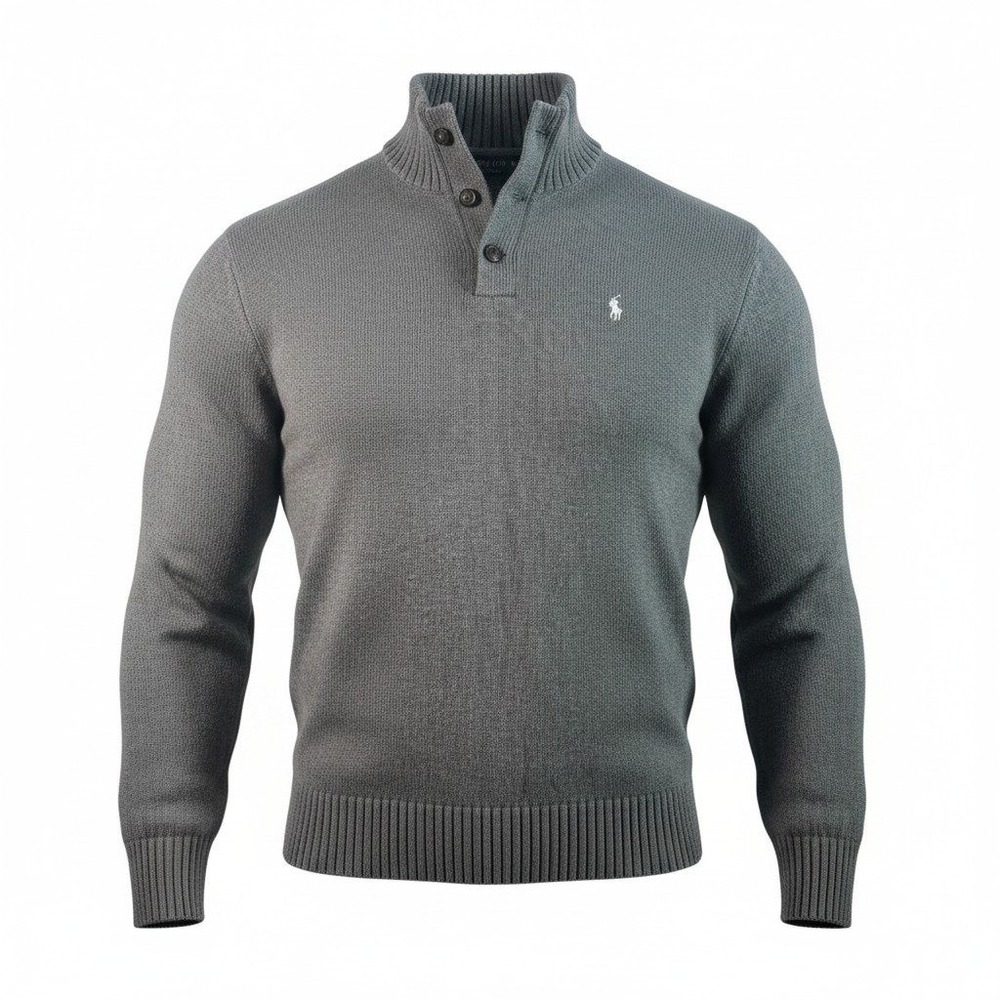Polo Ralph Lauren Mens XL Gray Cotton Mock Neck 3 Button Pullover Sweater Logo